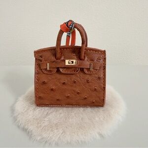 Mini Ostrich Texture Bag Charm Ultra Fiber Leather Purse Charm Caramel Brown